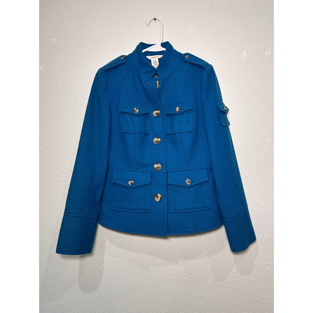 Sundance Teal Military Style Wool Blend Jacket Gold Buttons‎ Size 4